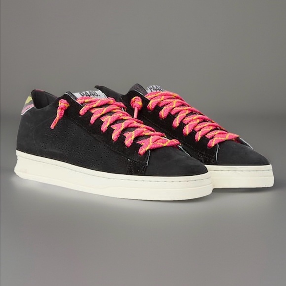 P448 Shoes - P448 Womens Jack Low Top Sneaker in Black/Leo Pink Glitter Shoes EU 42 US 10.5